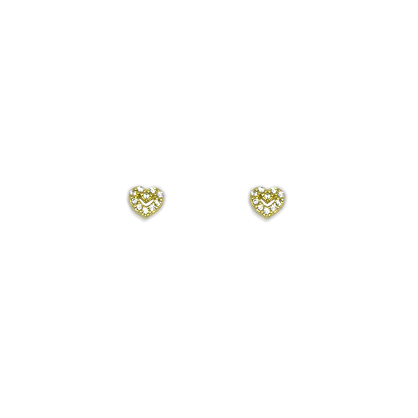 Brinco Cora��o Mini com Zirc�nias em Ouro 18 Kilates � 25414